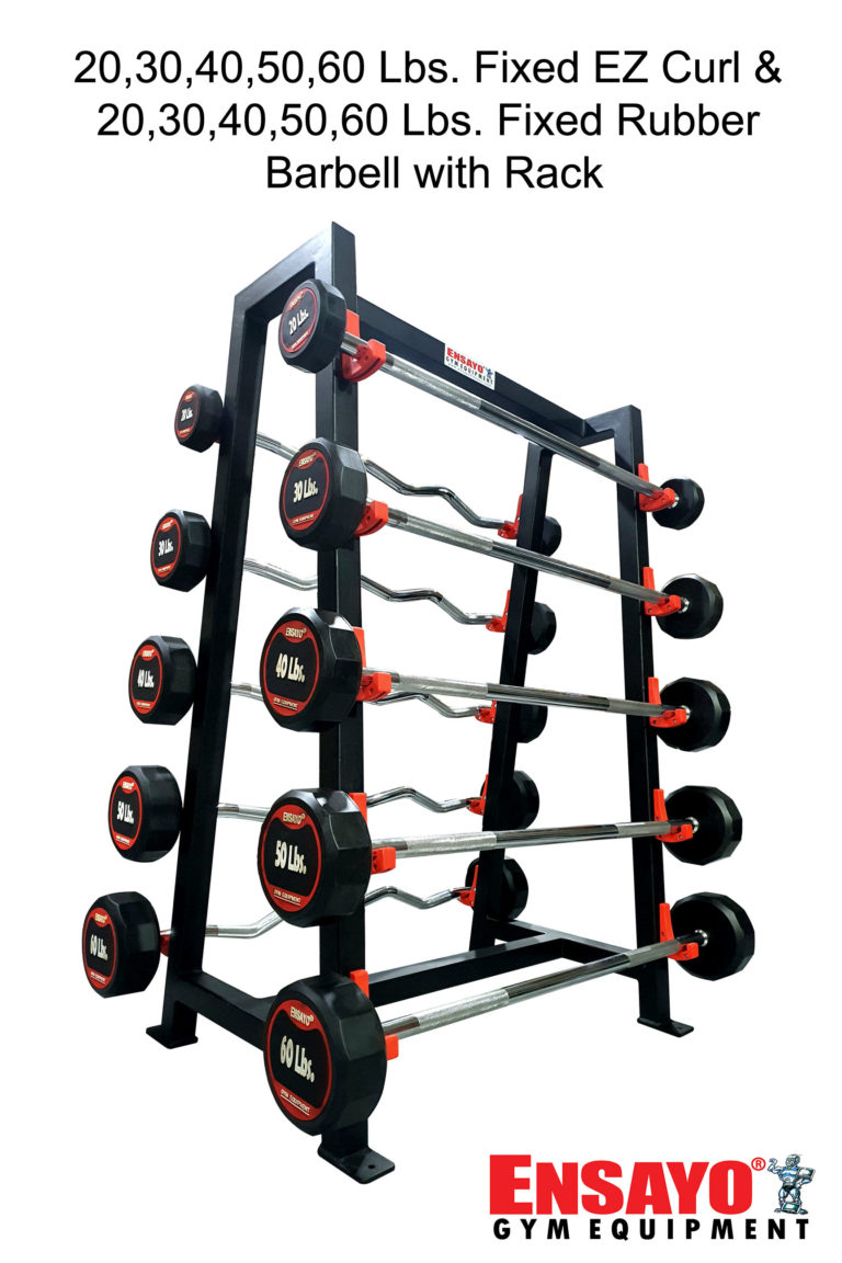 Fixed Racks with 5 Straight Barbells 5 EZ Curl Barbells Set Ensayo Gym Equipment Inc